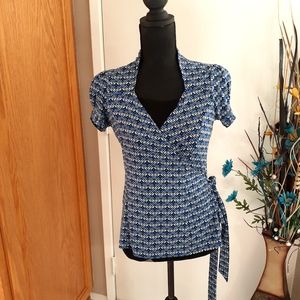 INC International Concepts Blue Patterned Wrap Top